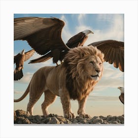 Majestic Lion with Eagle’s Wings: A Fusion of Sky and Savanna Canvas Print