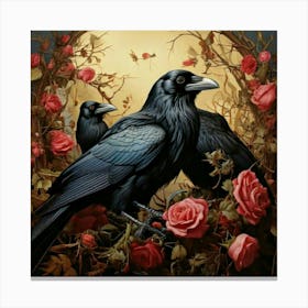 Crows And Roses 2 Canvas Print