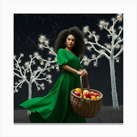 Woman Holding A Basket Of Apples 1 Canvas Print