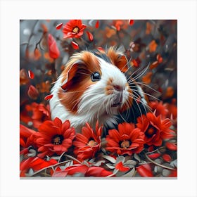 Guinea Pig Among Red Flowers Canvas Print