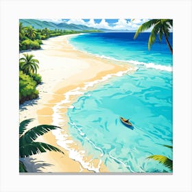 Tropical Beach, Design An Artwork Of A Serene Beach With Palm Trees And Clear Waters Canvas Print