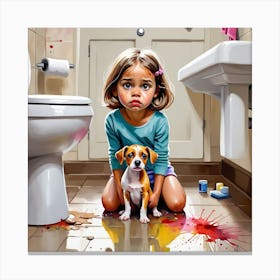 Little Girl With Dog 1 Canvas Print