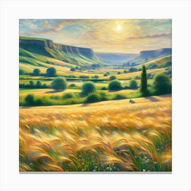 Sunset In The Wheat Field Canvas Print