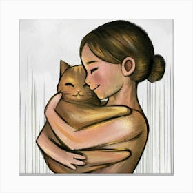 Girl Hugging A Cat Canvas Print