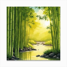 A Stream In A Bamboo Forest At Sun Rise Square Composition 393 Canvas Print