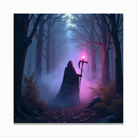 Soul Reaper Walking Through Glowing Forest, Vibrant Mist 1 Canvas Print