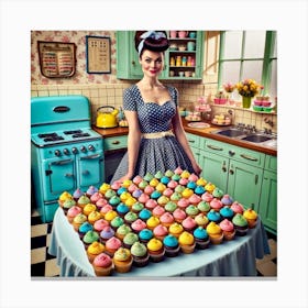 Girl In A Kitchen with Cakes Canvas Print