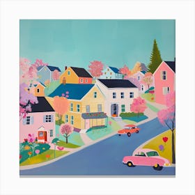 Kitsch Retro Town Illustration 1 Canvas Print