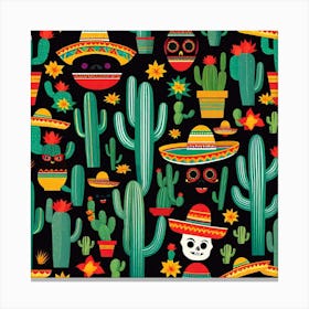 Mexican Cactus Seamless Pattern Canvas Print