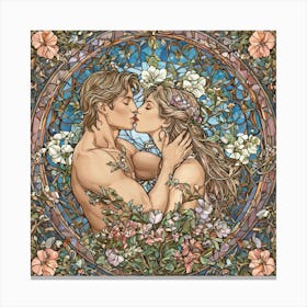 Kissing Couple In Stained Glass 1 Canvas Print