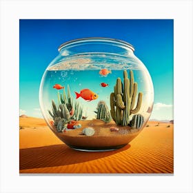 Firefly Giant Fishbowl, Desert, Goldfish, Elephant Sized, Swimming, Cacti, Human Faces, Caravan, Sna (11) Canvas Print