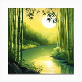 A Stream In A Bamboo Forest At Sun Rise Square Composition 225 Canvas Print