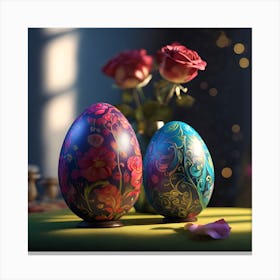 Ornate Easter Eggs on Tabletop Canvas Print