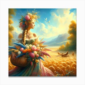 Beautiful Girl In A Wheat Field Canvas Print