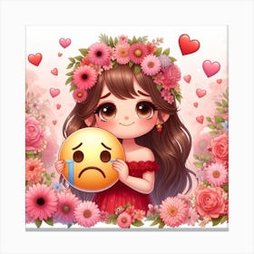 Emoji Girl With Flowers 1 Canvas Print