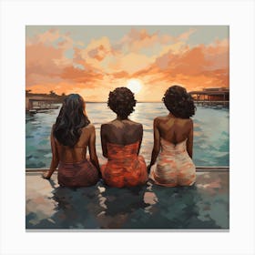 Three Women At Sunset 2 Canvas Print