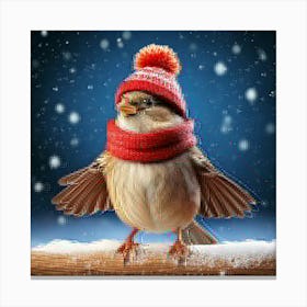 Firefly Sparrow, Winter, Outfit, Dancing, Copy Space, Bird, Festive, Charming, Adorable, Whimsical, (8) Canvas Print