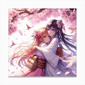 Two Anime Girls Hugging 1 Canvas Print