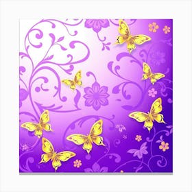 Purple Background With Butterflies Canvas Print