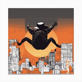 A Silhouette Of A Ape Wearing A Black Hat And Laying On Her Back On A Orange Screen, In The Style Of (5) Canvas Print