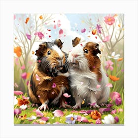 Guinea Pigs Flower Shower Canvas Print