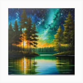 Night Sky Over Lake 24 Canvas Print