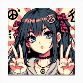 Peace Sign Anime Manga Girl Canvas Print