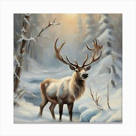 Elk In The Snow Canvas Print