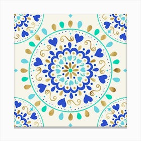 Summer Blue Gold Heart Mandala Canvas Print