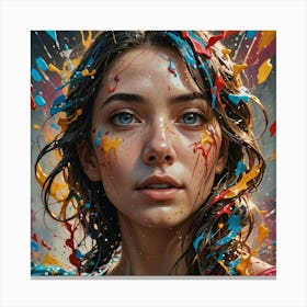 Girl With Paint Splatters Canvas Print