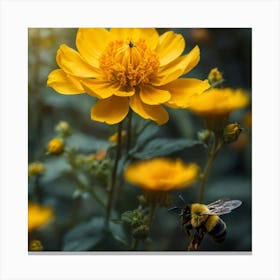 Bee On A Yellow Flower Canvas Print