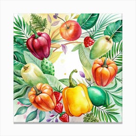 Watercolor Illustration Of Vegetables And Fruit Canvas Print