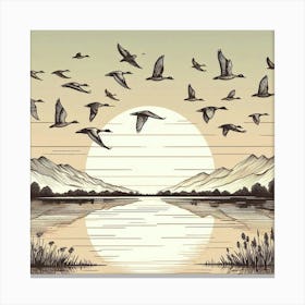 Line Art flock of ducks Canvas Print