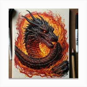 Dragon In Flames 4 Canvas Print