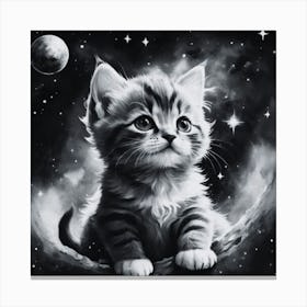 Black And White Kitten Painting Canvas Print