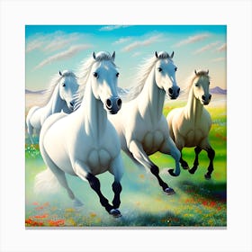 A Surreal Masterpiece Of White Horses Running Through A Field Filled With Oversized Vibrant 963659955 Canvas Print