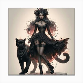 Gothic Girl With Black Cat 1 Canvas Print