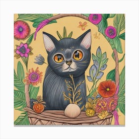 Cat In A Basket Canvas Print