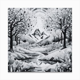 Black and White Forest Scene Landscape Canvas Print