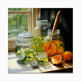Oil painting of Glass Jars Of Lemonade Canvas Print