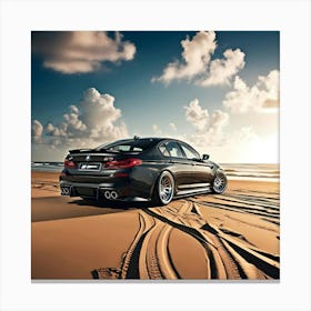 A Dramatic High Contrast Cinematic Photograph Of A Black BMW M5 At The Beach Front 1 Canvas Print