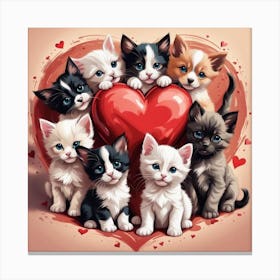 Cute Valentine Kittens Canvas Print
