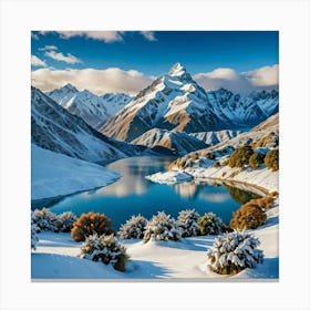 Snowy Lake In New Zealand 1 Canvas Print