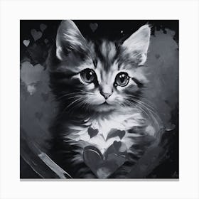 Black and White Valentines Day Kitten Canvas Print