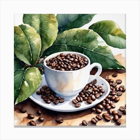 Coffee Beans And Leaves 11 Canvas Print