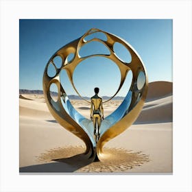 Golden Sculpture In The Desert 3 Canvas Print