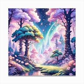 A Fantasy Forest With Twinkling Stars In Pastel Tone Square Composition 286 Canvas Print
