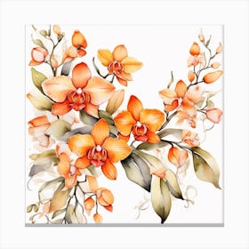 Pattern with orange Orchid flowers Canvas Print