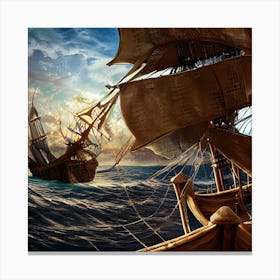 Pirate Ship Sailing In The Ocean Canvas Print