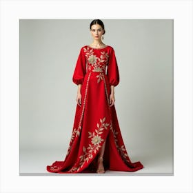 Red Embroidered Evening Dress Canvas Print